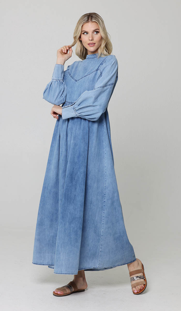 Ala Modest Long Soft Maxi Dress - Denim