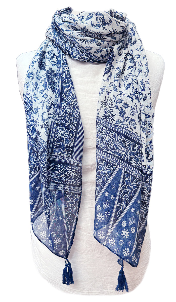 Non-slip Cotton Striped Wrap Hijab Scarf in Navy Blue/White.