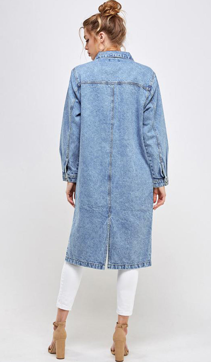 Aliza Long Cotton Denim Trench Jacket