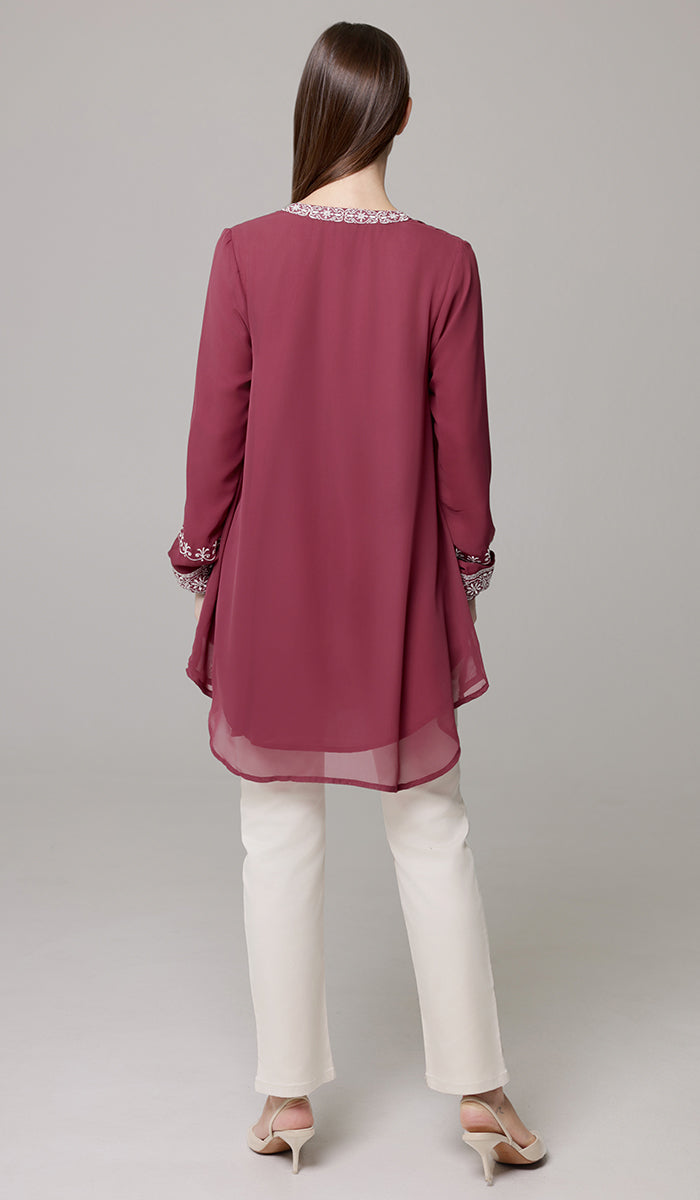 Amalie Embroidered Long Modest Tunic - Orchid