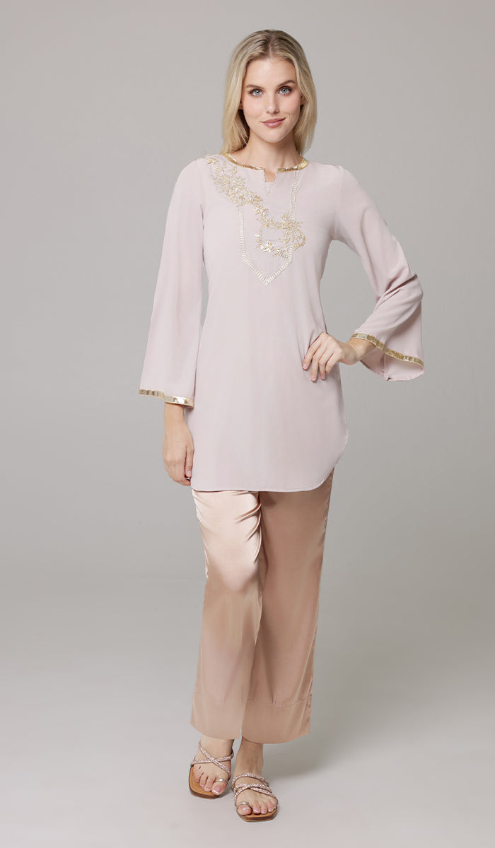 Ana Gold Embellished Modest Formal Tunic - Blush - PREORDER (ships in 2 weeks)