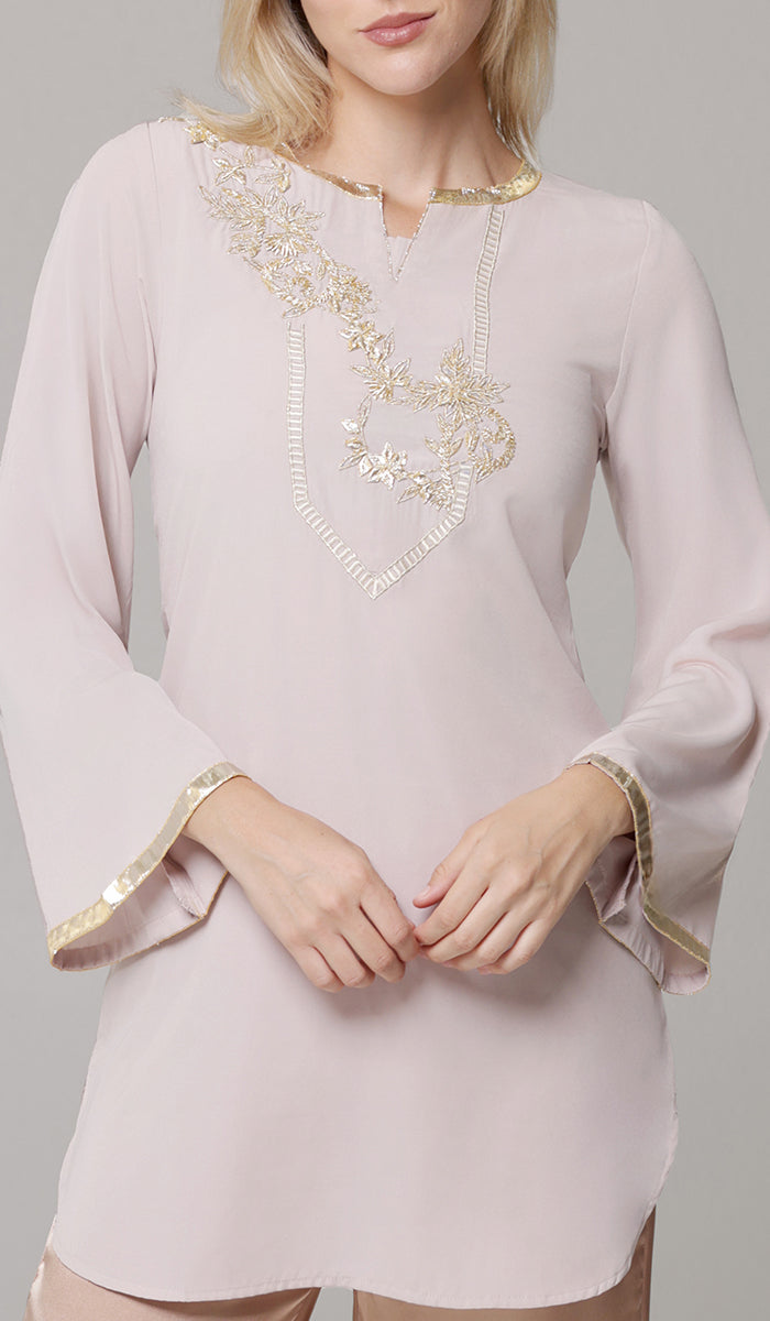 Ana Gold Embellished Modest Formal Tunic - Blush - PREORDER (ships in 2 weeks)