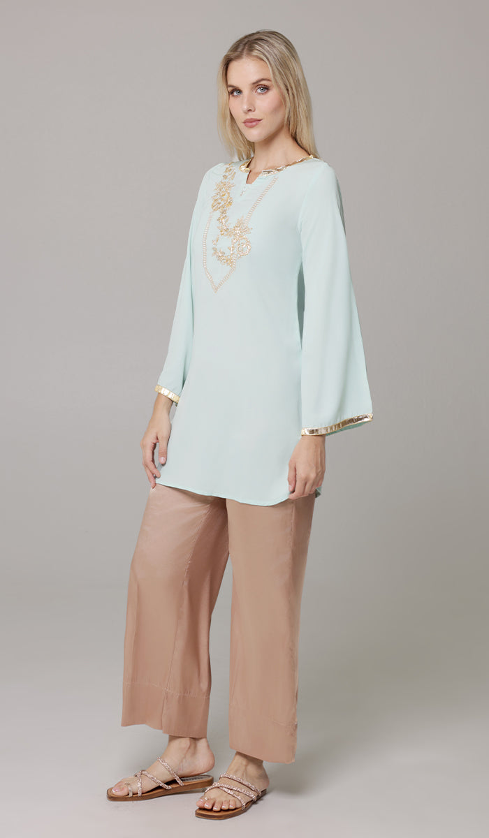 Ana Gold Embellished Modest Formal Tunic - Mint - PREORDER (ships in 2 weeks)