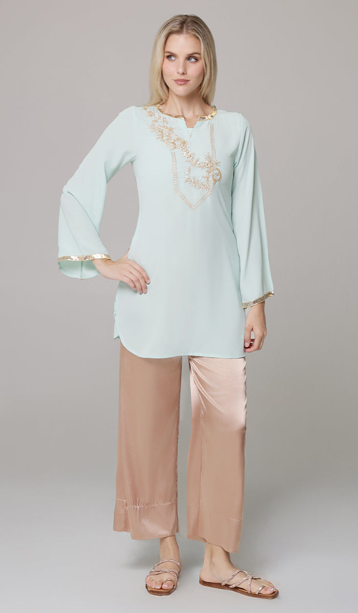 Ana Gold Embellished Modest Formal Tunic - Mint - PREORDER (ships in 2 weeks)