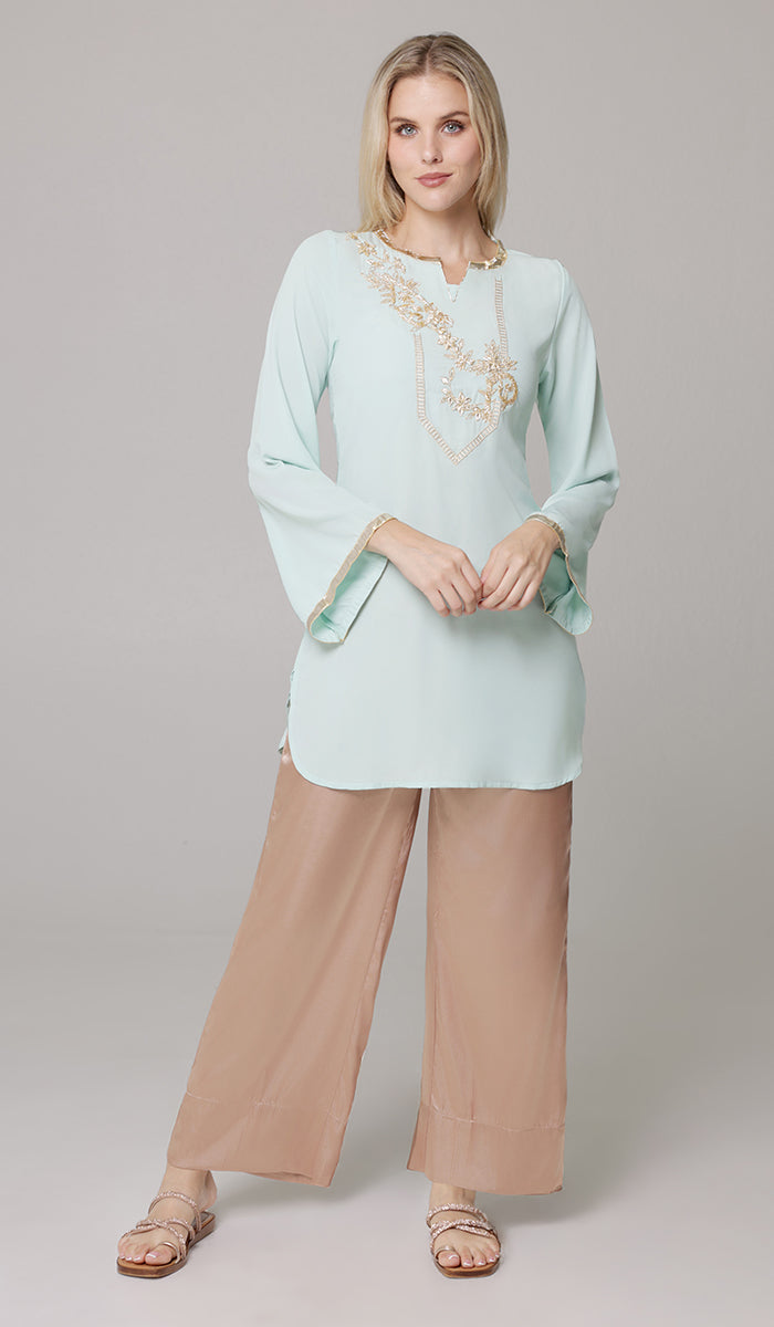 Ana Gold Embellished Modest Formal Tunic - Mint - PREORDER (ships in 2 weeks)