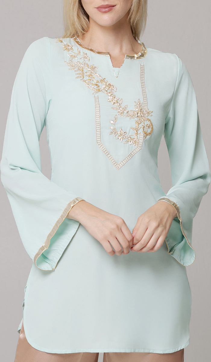 Ana Gold Embellished Modest Formal Tunic - Mint - PREORDER (ships in 2 weeks)