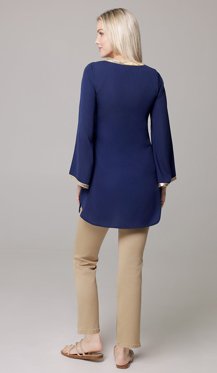 Ana Gold Embellished Modest Formal Tunic - Navy - PREORDER (ships in 2 weeks)