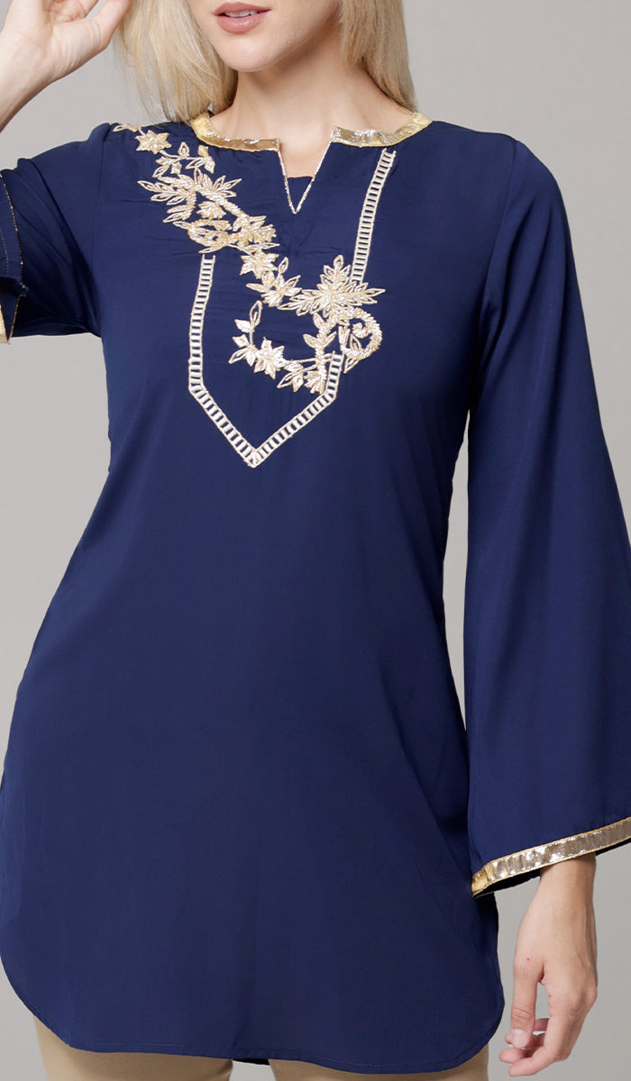 Ana Gold Embellished Modest Formal Tunic - Navy - PREORDER (ships in 2 weeks)