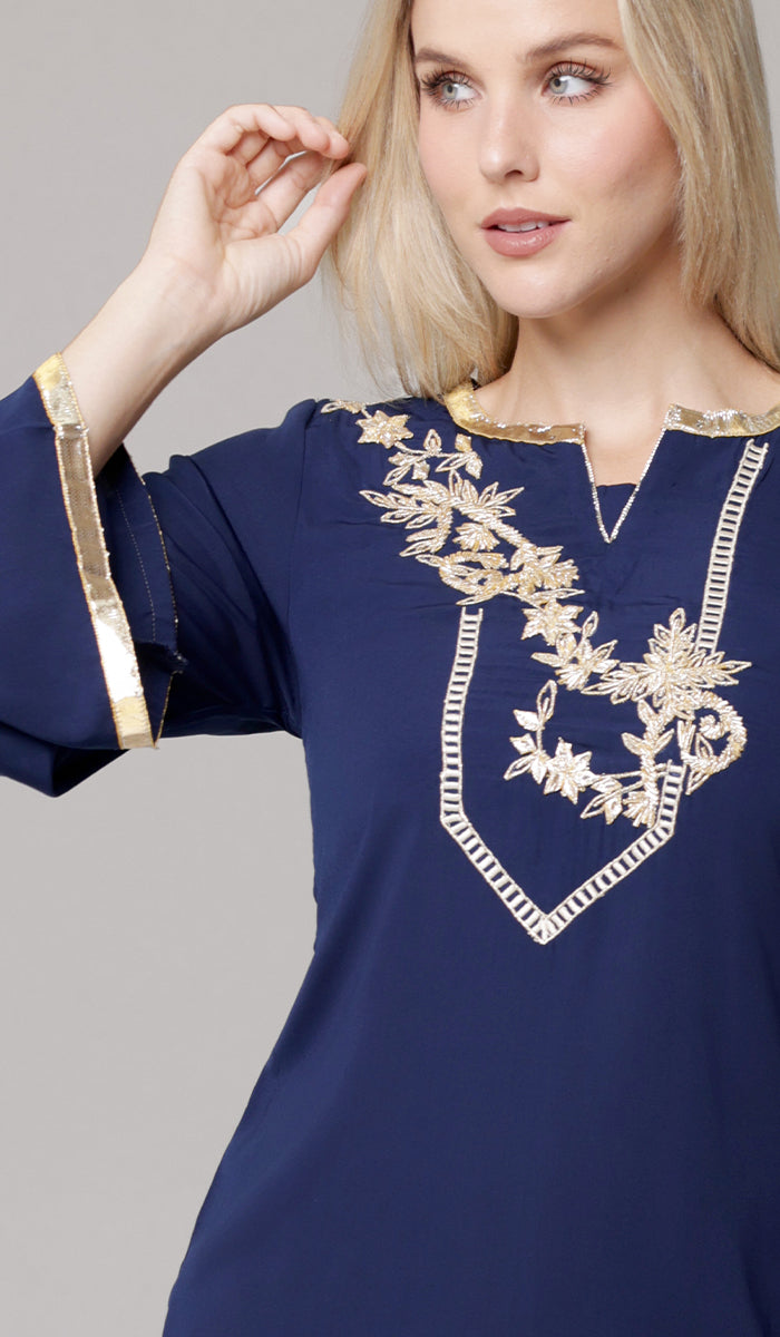 Ana Gold Embellished Modest Formal Tunic - Navy - PREORDER (ships in 2 weeks)