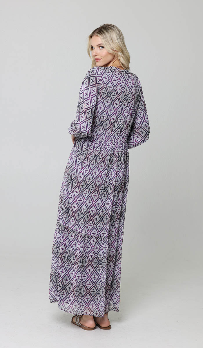 Armine Modest Long Tiered Print Maxi Dress - Purple - Final Sale