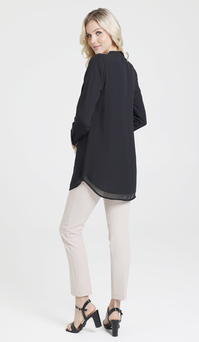 Aroosa Embroidered Chiffon Modest Button down Shirt - Black