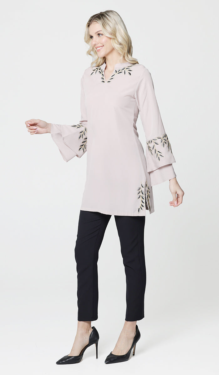 Arzoo Gold  Embellished Long Modest Tunic - Blush