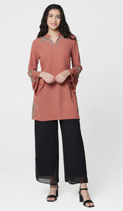 Arzoo Gold  Embellished Long Modest Tunic - Rose
