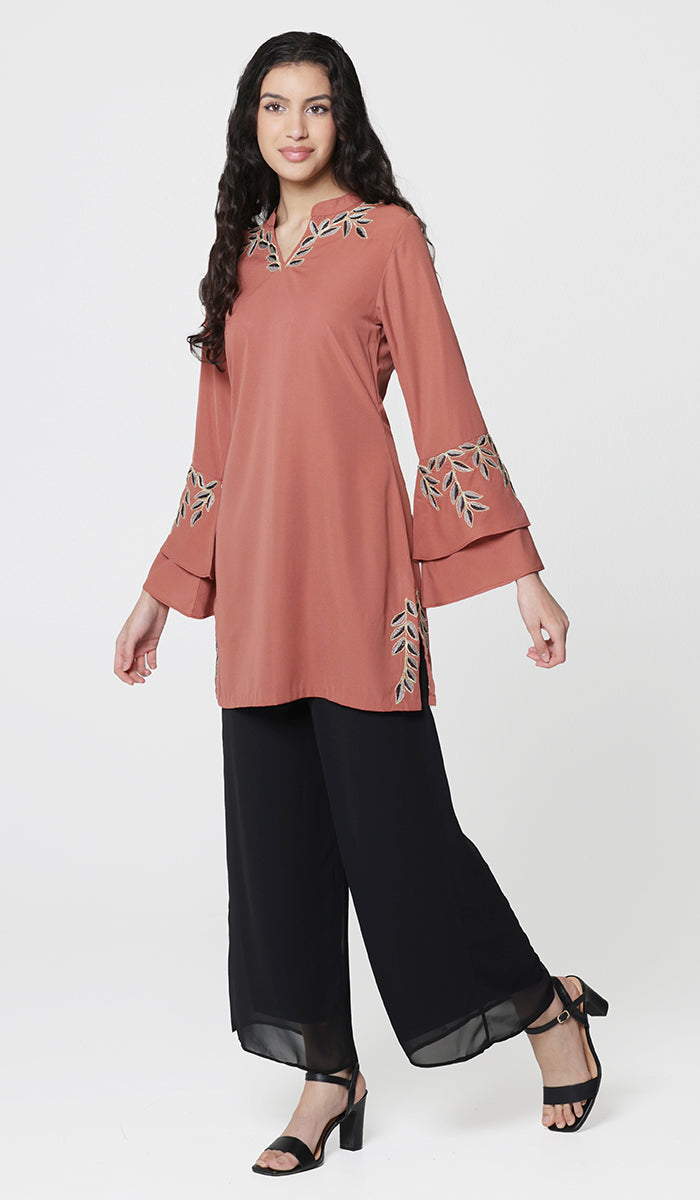 Arzoo Gold  Embellished Long Modest Tunic - Rose