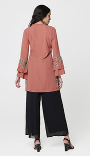 Arzoo Gold  Embellished Long Modest Tunic - Rose