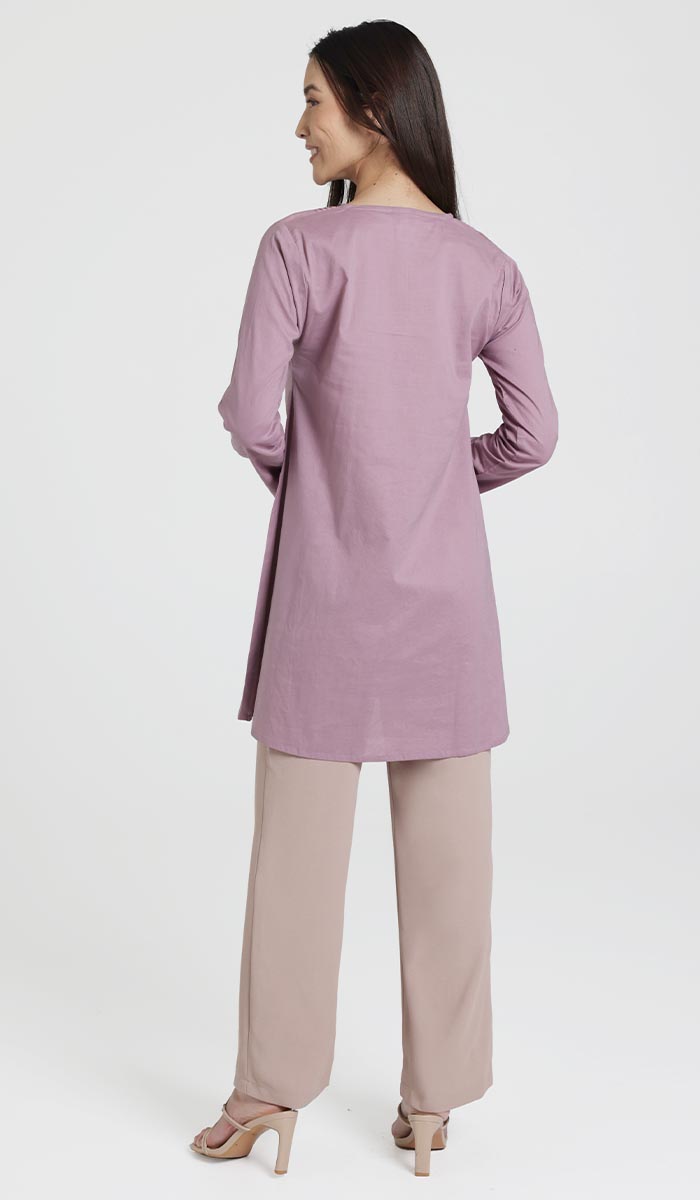 Back view of Asman tunic in Dusty Mauve. 