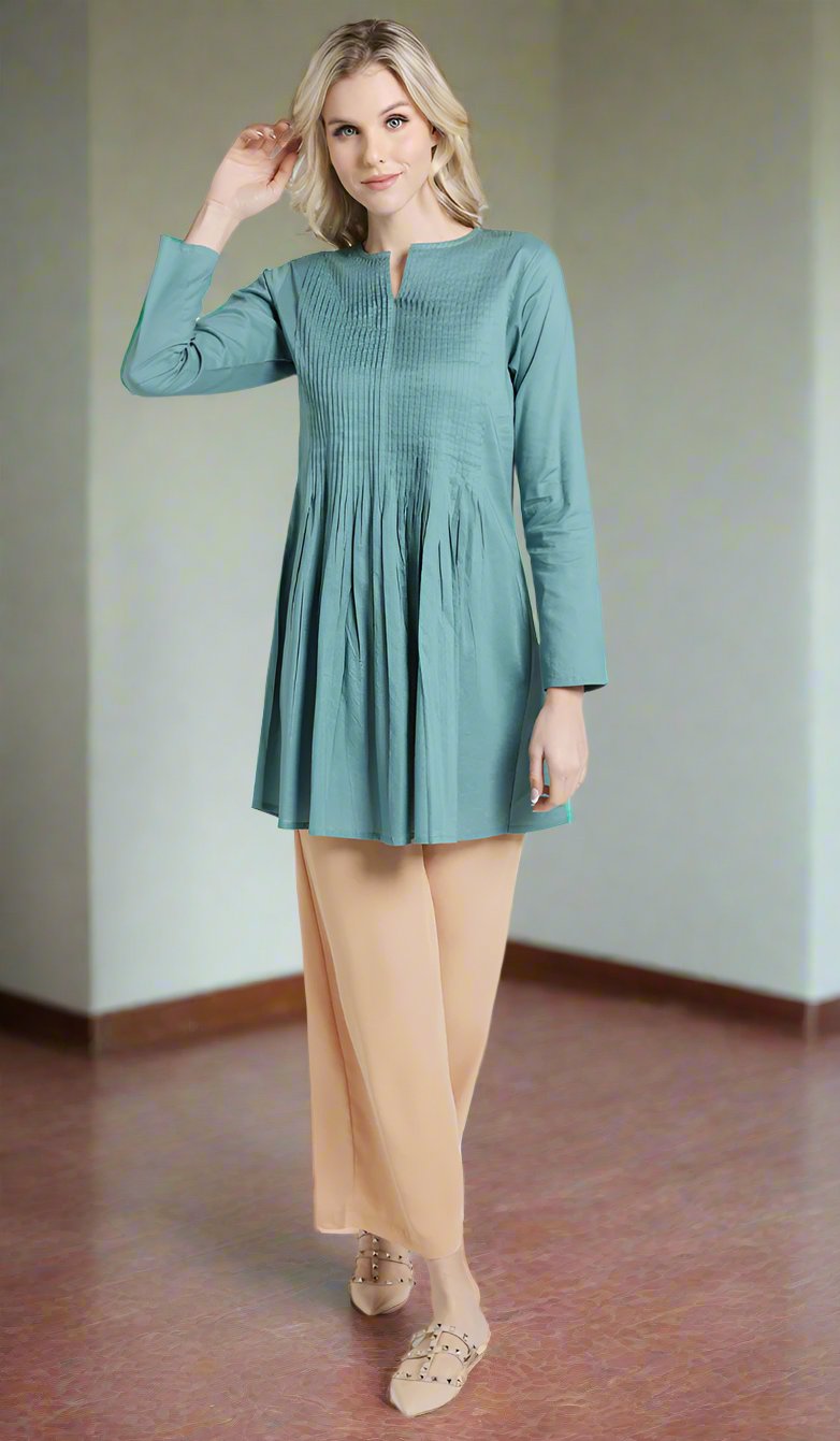 Asman Everyday Cotton Modest Tunic - Sea green - Final Sale