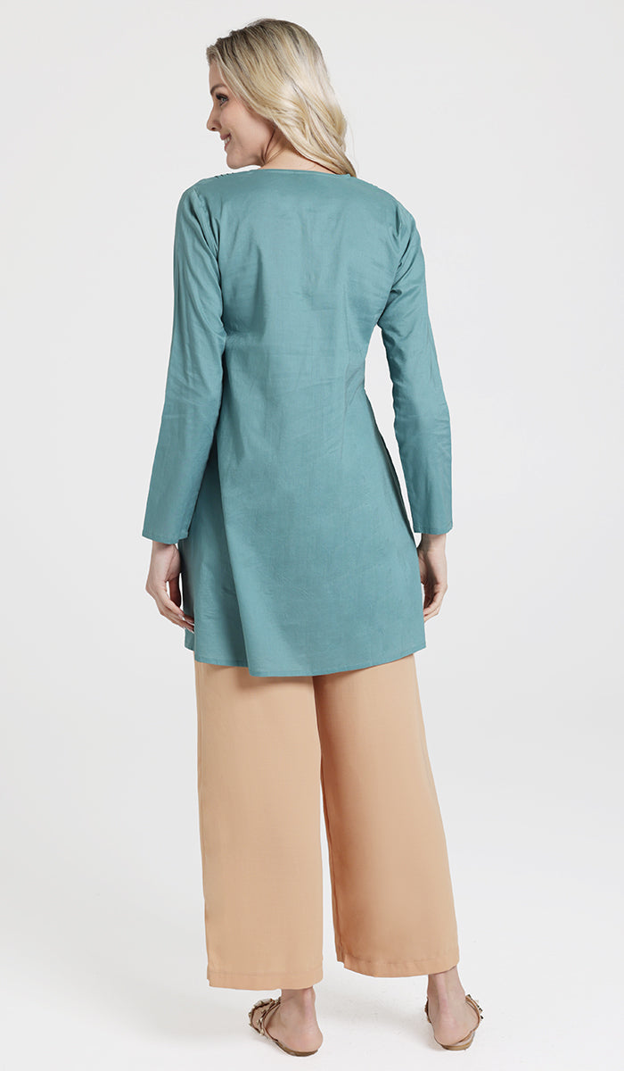 Asman Everyday Cotton Modest Tunic - Sea green - Final Sale