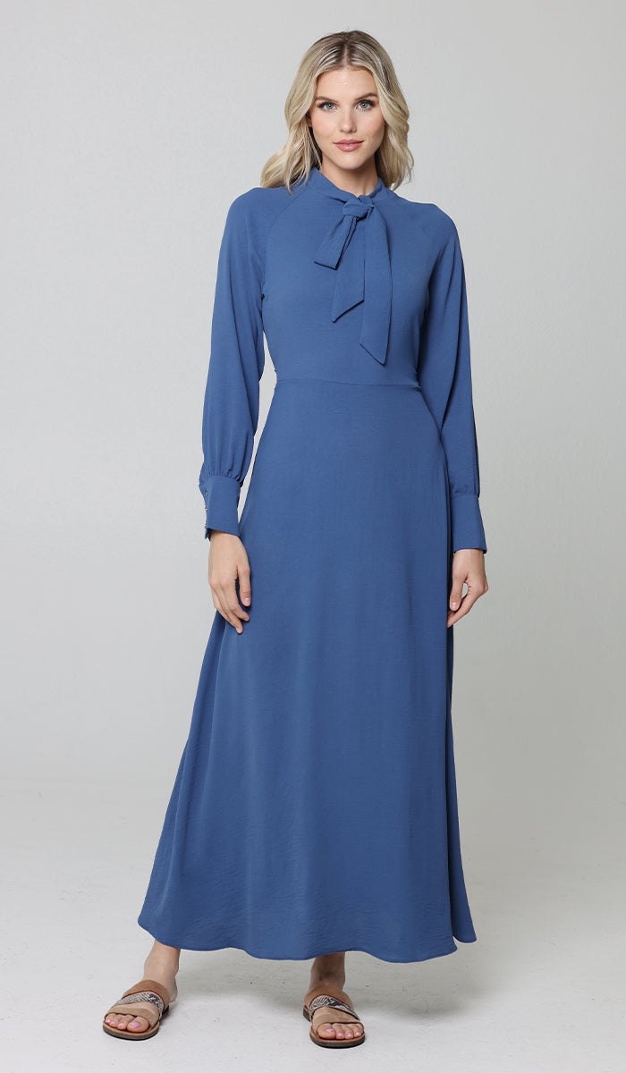 Robe longue longue modeste Ayza - Bleu denim