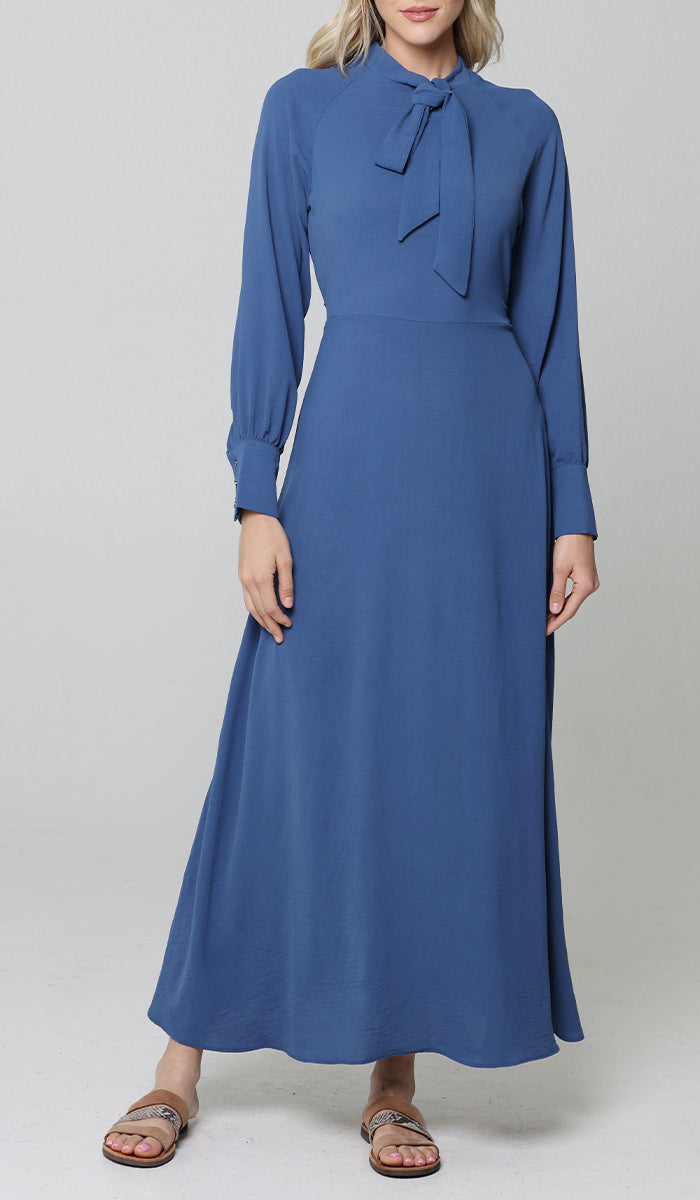 Robe longue longue modeste Ayza - Bleu denim