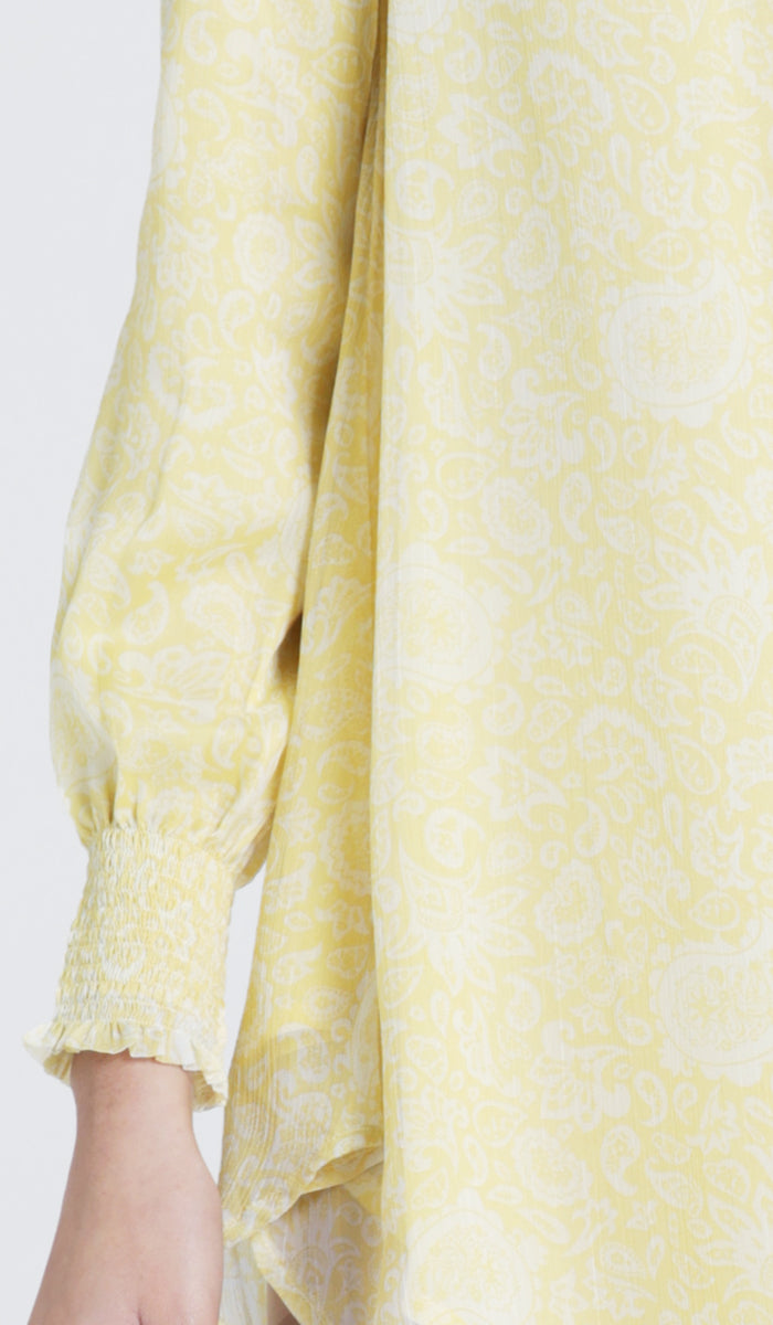 Azadi essential long chiffon print modest tunic yellow.