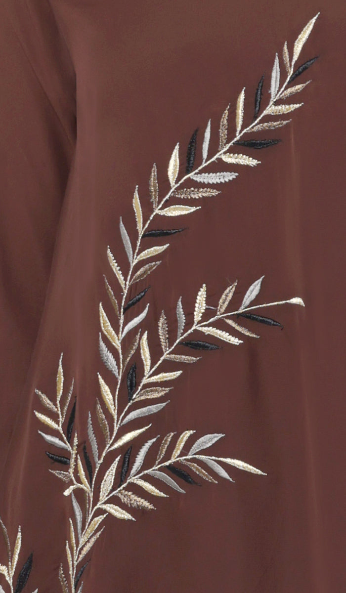 Baraka Gold Embroidered Formal Long Modest Tunic - Cocoa