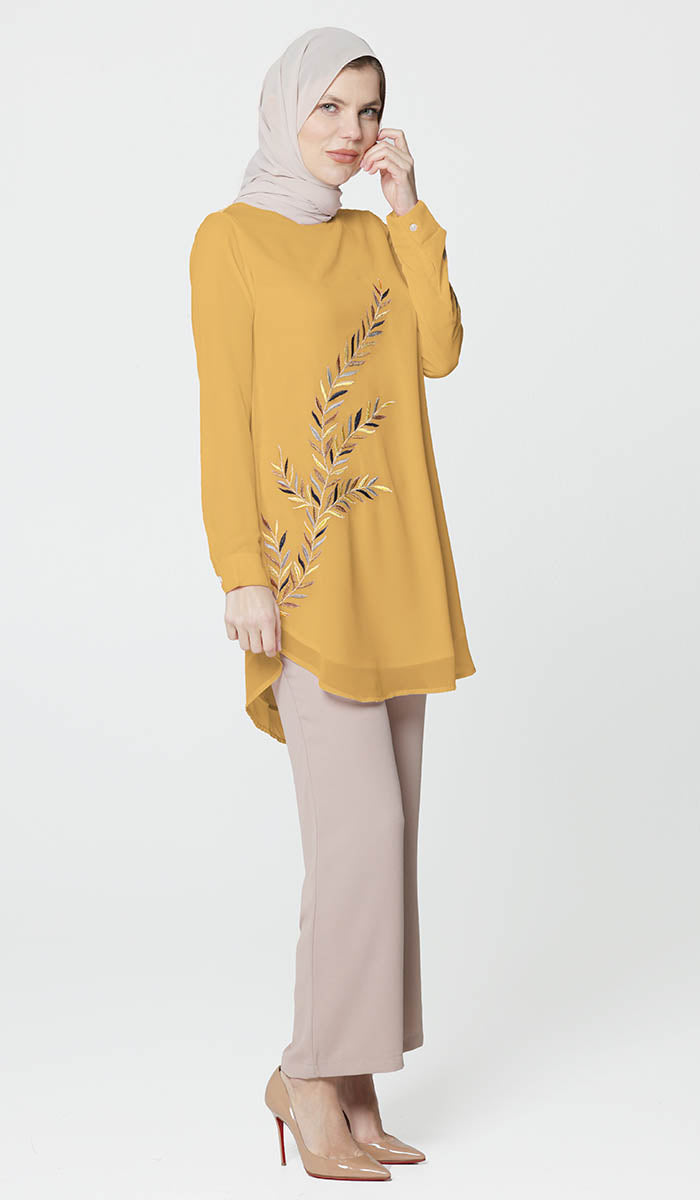 Baraka Gold Embroidered Formal Long Modest Tunic - Saffron