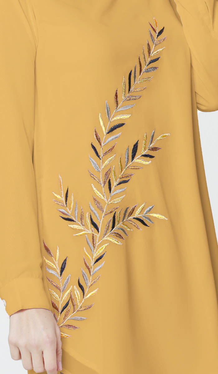 Baraka Gold Embroidered Formal Long Modest Tunic - Saffron