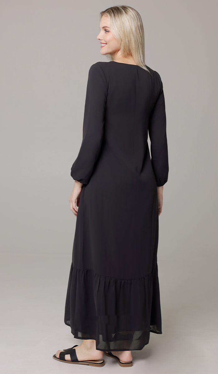 Batool Modest Chiffon Long Maxi Dress - Black - PREORDER (ships in 2 weeks)