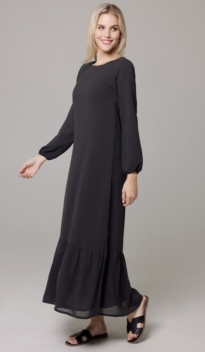 Batool Modest Chiffon Long Maxi Dress - Black - PREORDER (ships in 2 weeks)