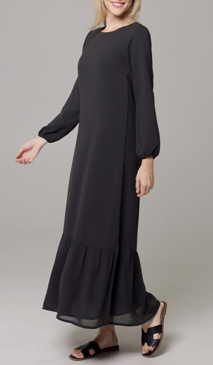 Batool Modest Chiffon Long Maxi Dress - Black - PREORDER (ships in 2 weeks)