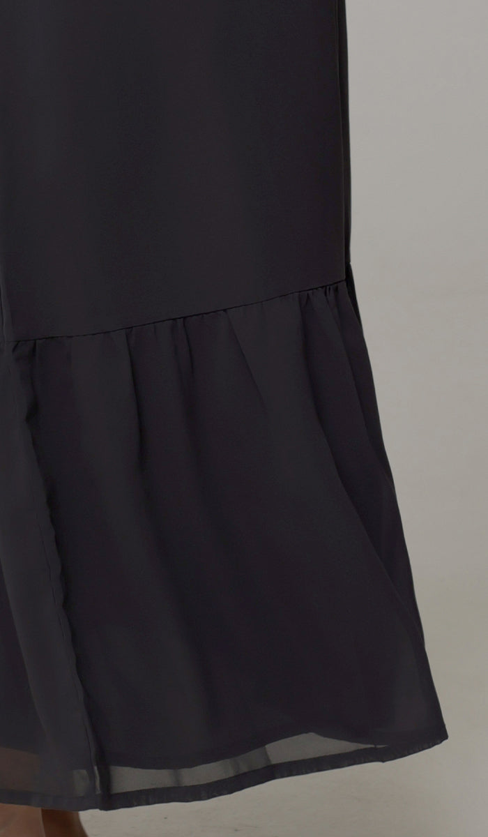 Batool Modest Chiffon Long Maxi Dress - Black - PREORDER (ships in 2 weeks)