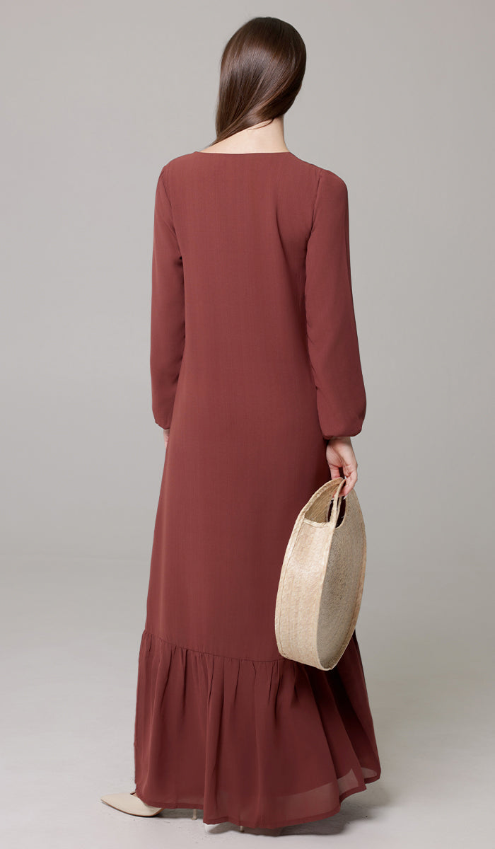 Batool Modest Chiffon Long Maxi Dress - Brick - PREORDER (ships in 2 weeks)