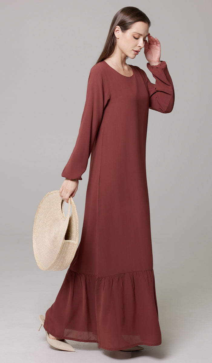 Batool Modest Chiffon Long Maxi Dress - Brick - PREORDER (ships in 2 weeks)