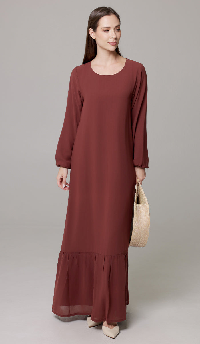 Batool Modest Chiffon Long Maxi Dress - Brick - PREORDER (ships in 2 weeks)