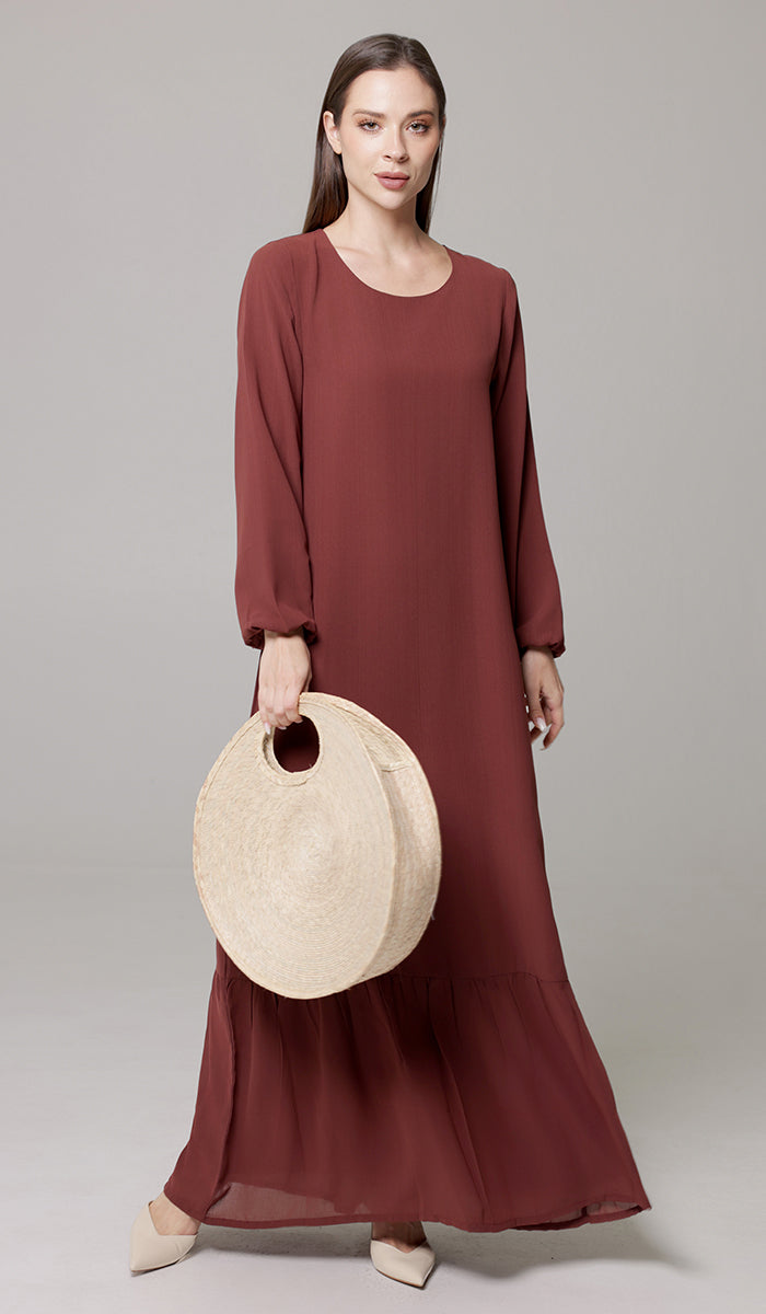 Batool Modest Chiffon Long Maxi Dress - Brick - PREORDER (ships in 2 weeks)