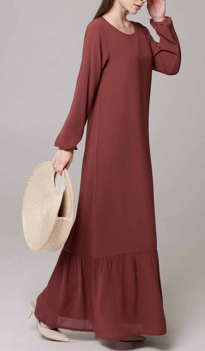 Batool Modest Chiffon Long Maxi Dress - Brick - PREORDER (ships in 2 weeks)