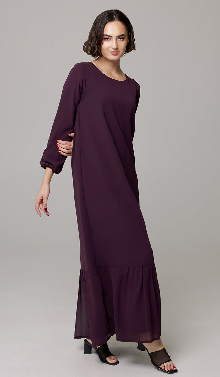 Batool Modest Chiffon Long Maxi Dress - Mulberry  - PREORDER (ships in 2 weeks)