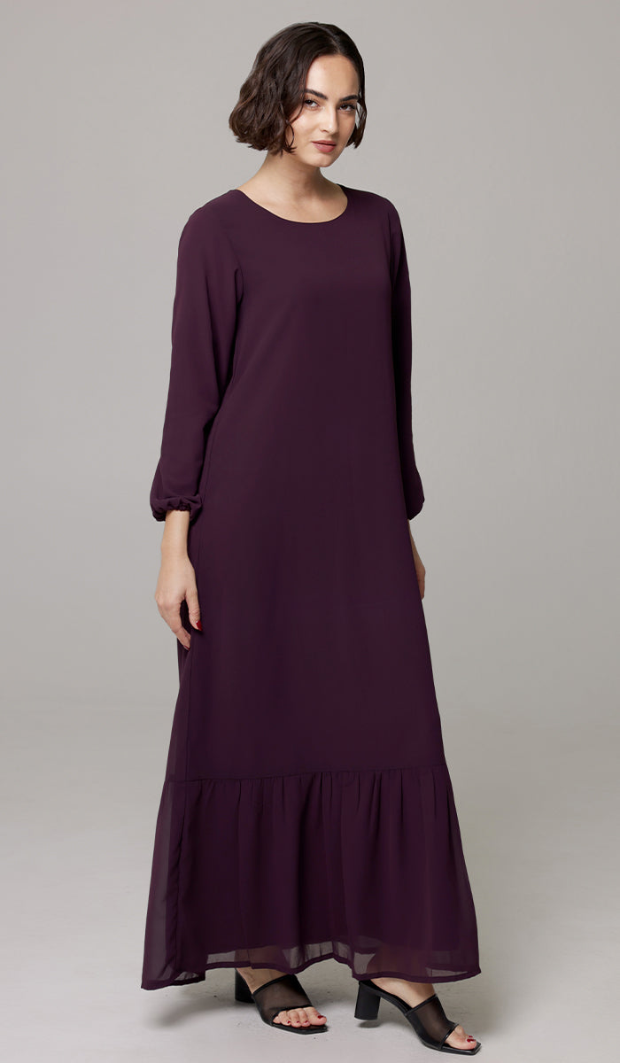 Batool Modest Chiffon Long Maxi Dress - Mulberry  - PREORDER (ships in 2 weeks)