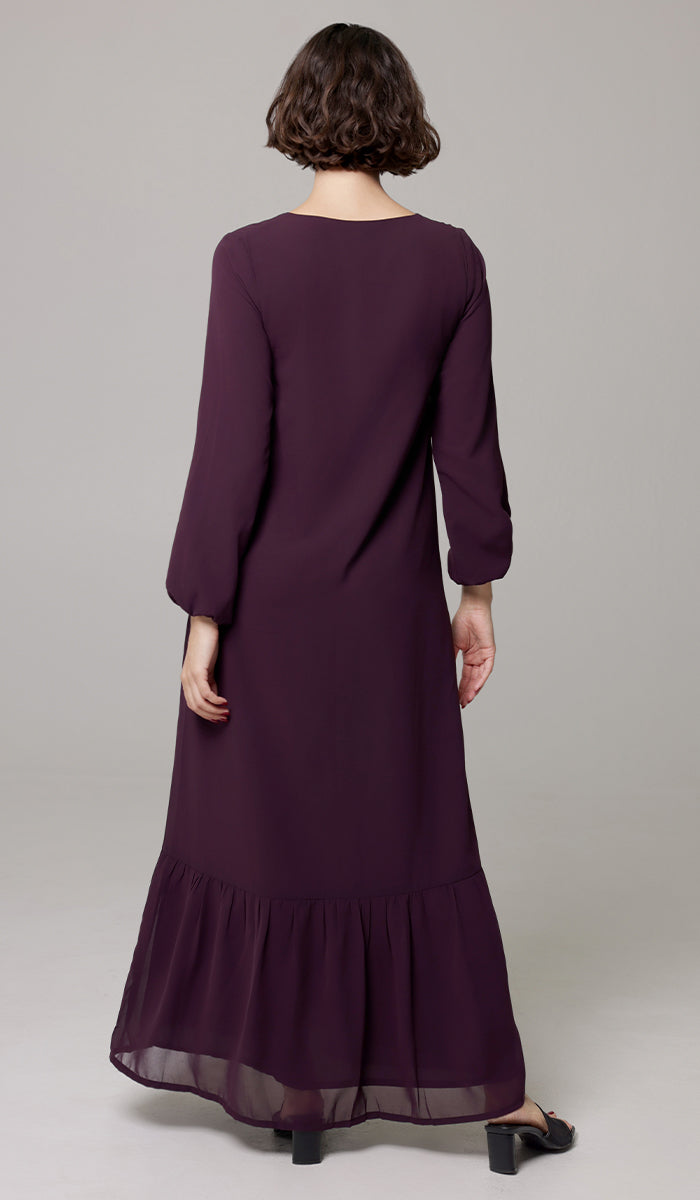 Batool Modest Chiffon Long Maxi Dress - Mulberry  - PREORDER (ships in 2 weeks)