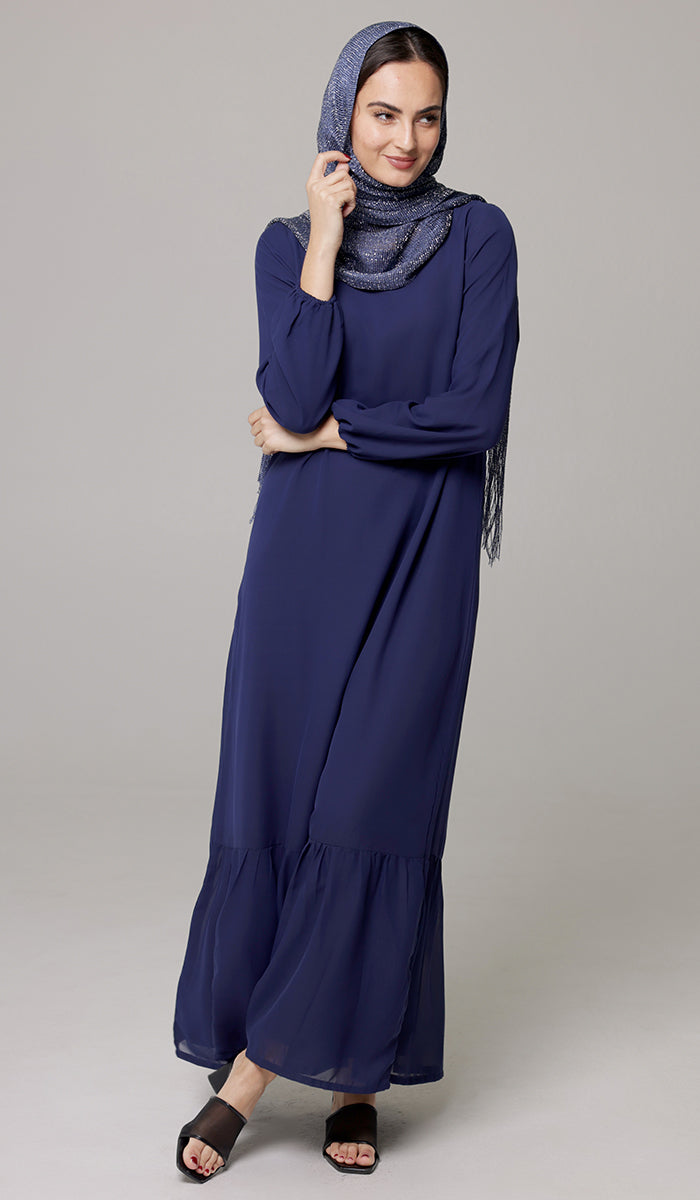 Batool Modest Chiffon Long Maxi Dress - Marina Blue - PREORDER (ships in 2 weeks)