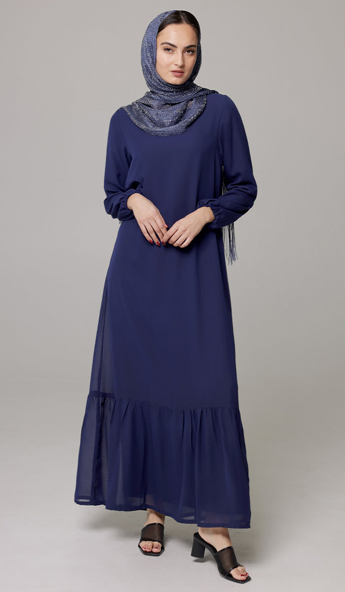 Batool Modest Chiffon Long Maxi Dress - Marina Blue - PREORDER (ships in 2 weeks)