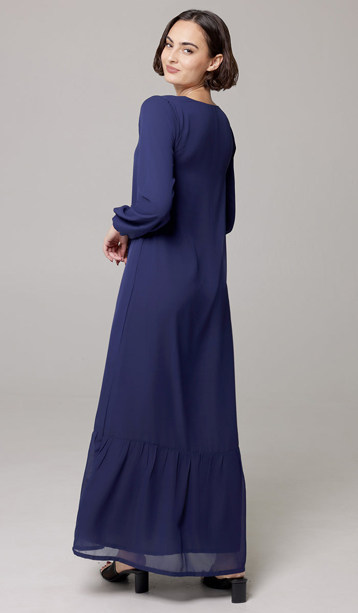 Batool Modest Chiffon Long Maxi Dress - Marina Blue - PREORDER (ships in 2 weeks)