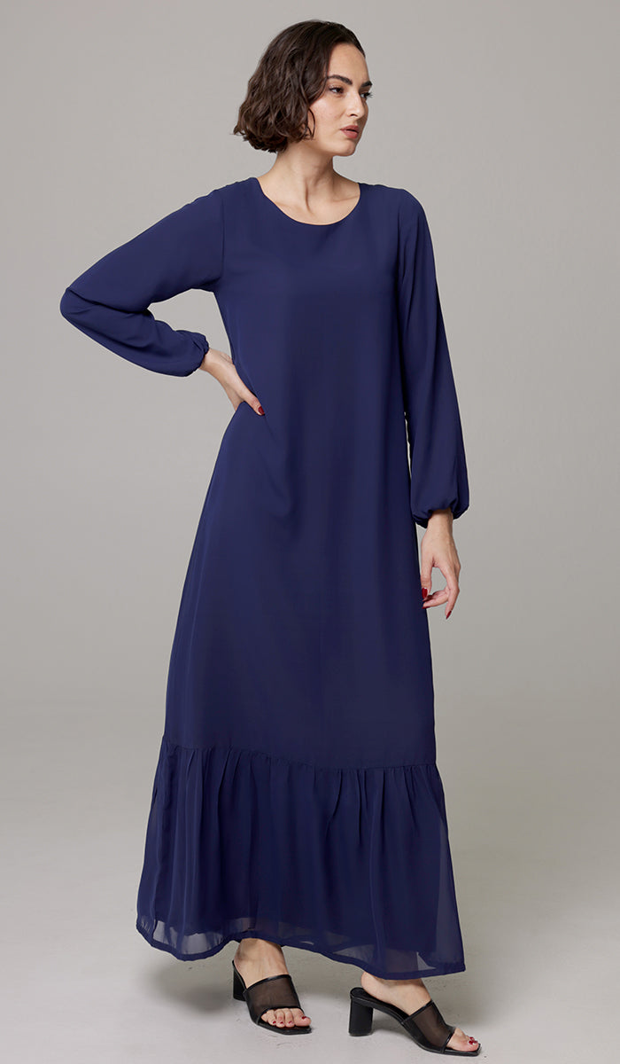 Batool Modest Chiffon Long Maxi Dress - Marina Blue - PREORDER (ships in 2 weeks)