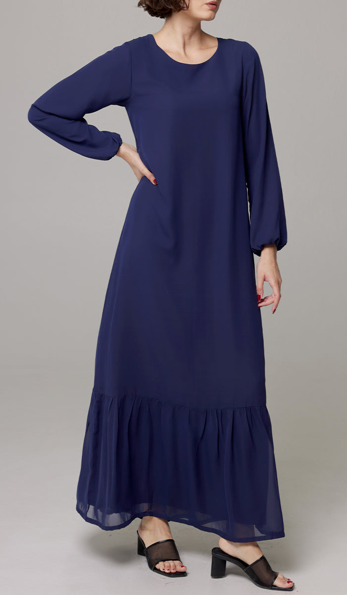 Batool Modest Chiffon Long Maxi Dress - Marina Blue - PREORDER (ships in 2 weeks)