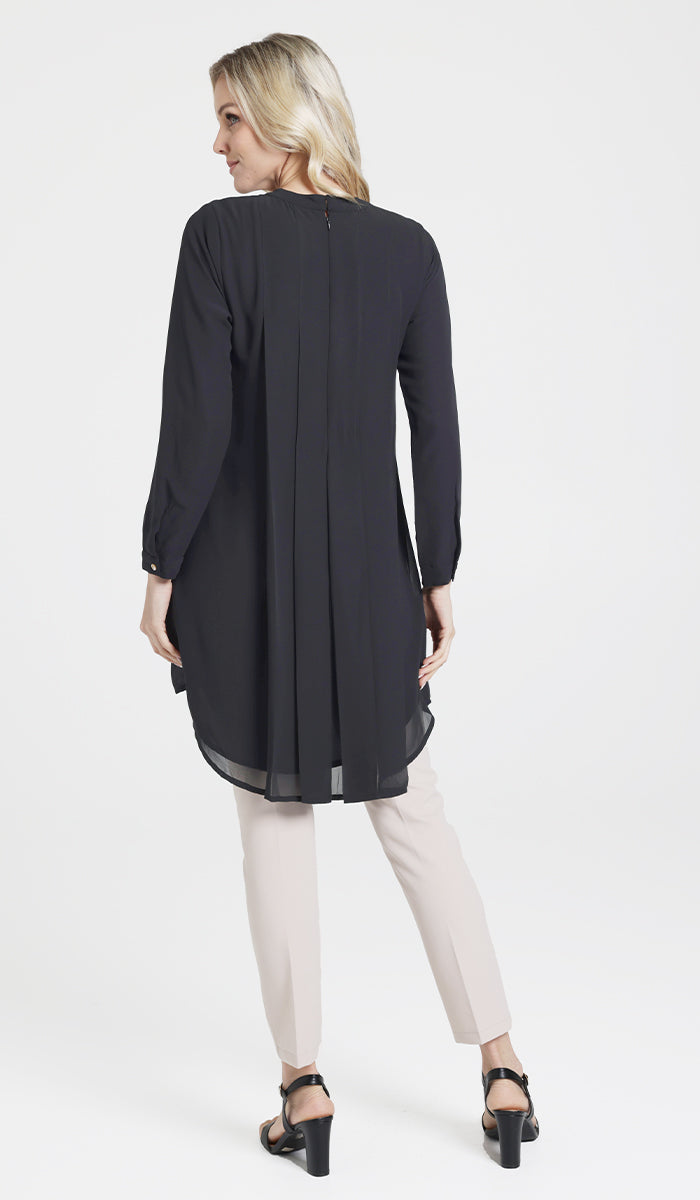 Reem Pleated Chiffon Long Tunic - Black - Final Sale