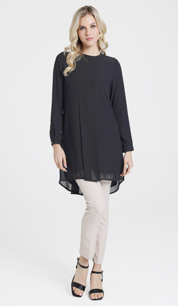 Reem Pleated Chiffon Long Tunic - Black - Final Sale