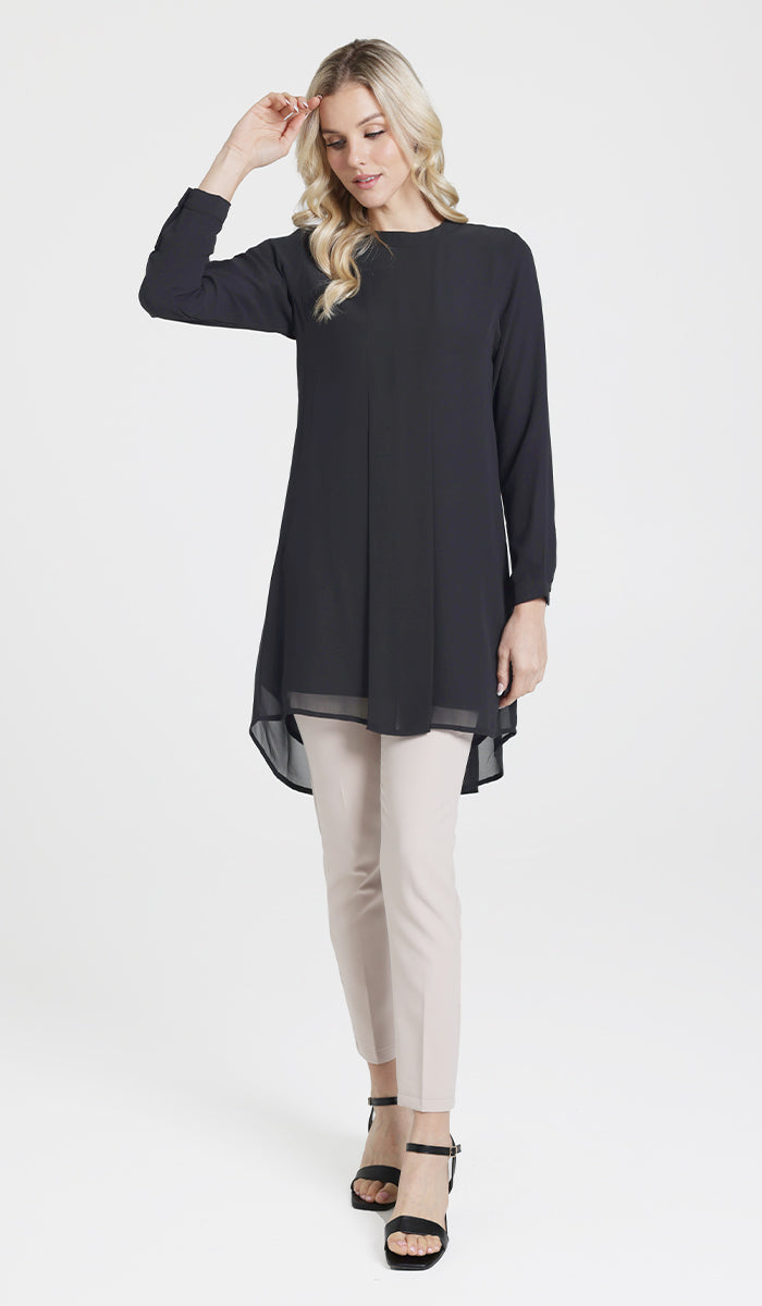 Reem Pleated Chiffon Long Tunic - Black - Final Sale