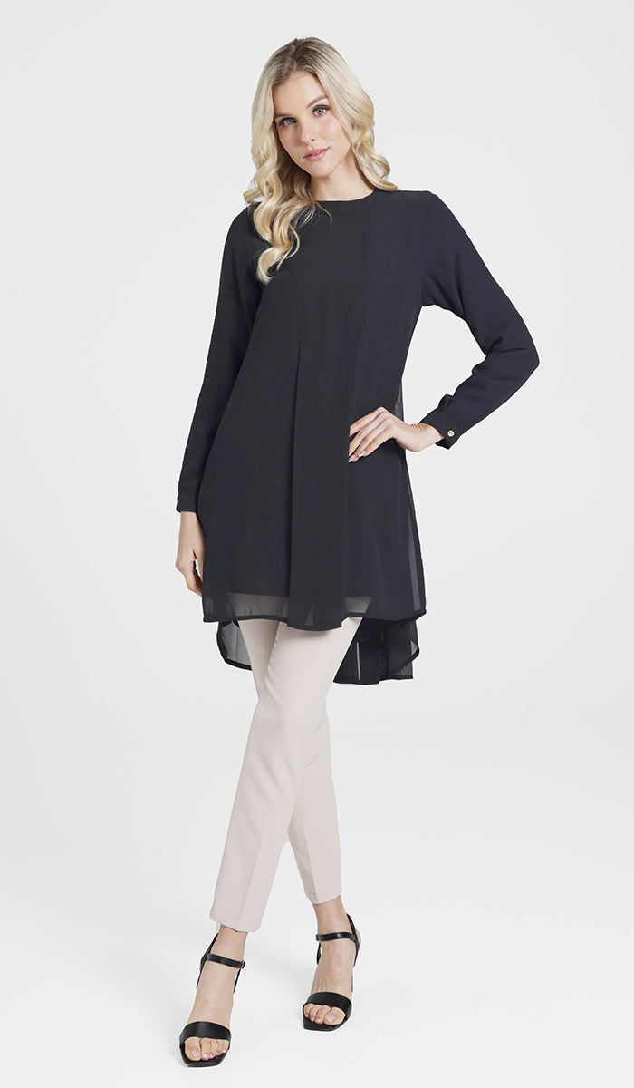 Reem Pleated Chiffon Long Tunic - Black - Final Sale