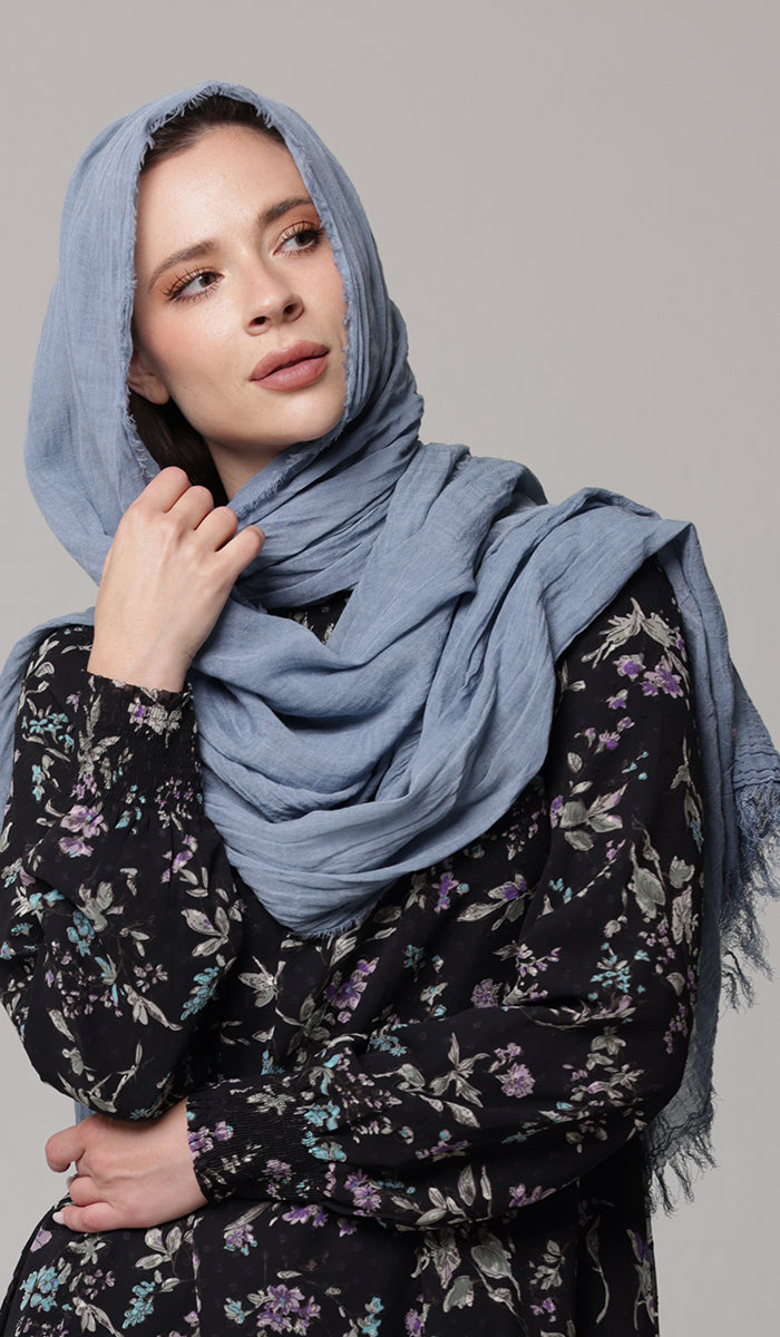 Celebrity Lightweight Cotton/Linen Non-Slip Extra Large Wrap Hijab - Light Denim